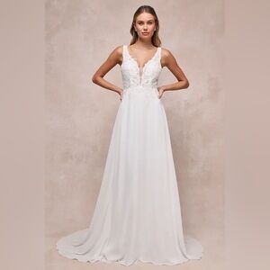 Forever Promised White Chiffon Embroidered Sequin Maxi Dress